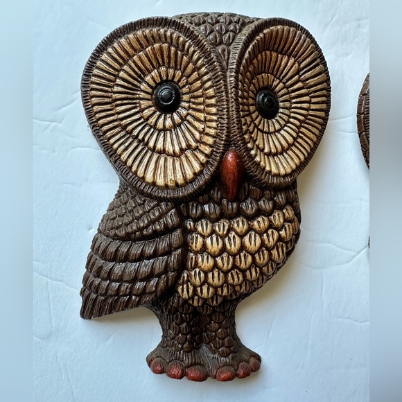 Vintage Foam Resin Owl Wall Art Hanging Decor Set Of 4 70's MCM Big Eye - Picture 3 of 6